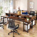 2 Person Desk With Monitor Stand, Long Office Workstation With Dual Storage Shelves And Frame - Brown / Black by HouseOfZazla