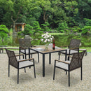 5 Piece Patio Dining Table Set, Acacia Wood Table Top With Umbrella Hole by HouseOfZazla