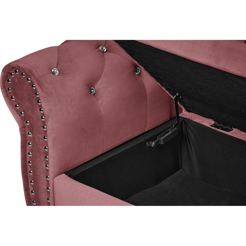 63.38"Velvet Multifunctional Storage Rectangular ottoman bench Comes with crystal buckle Solid Wood Legs with 1 Pillow,Pink