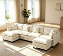Modern 4-Seater Sectional Sofa with 2 Ottomans