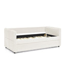 Daybed with Trundle Upholstered Tufted Sofa Bed, Twin Size, Boucle Fabric, Beige (83'x43'x29.5')