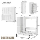 Queen Size Murphy Bed With Wardrobe, Space-Saving Hidden Wall Bed With Desk And Charging Station - White by HouseOfZazla
