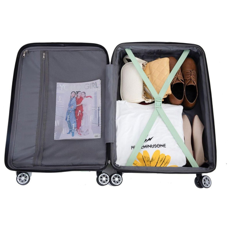 3 Piece Luggage Sets PC Lightweight & Durable Expandable Suitcase with Two Hooks, Double Spinner Wheels, TSA Lock, (21/25/29) Light Green