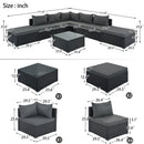 8-Pieces Outdoor Patio Furniture Sets, Garden Conversation Wicker Sofa Set, Single Sofa Combinable, Gray Cushions Black Wicker