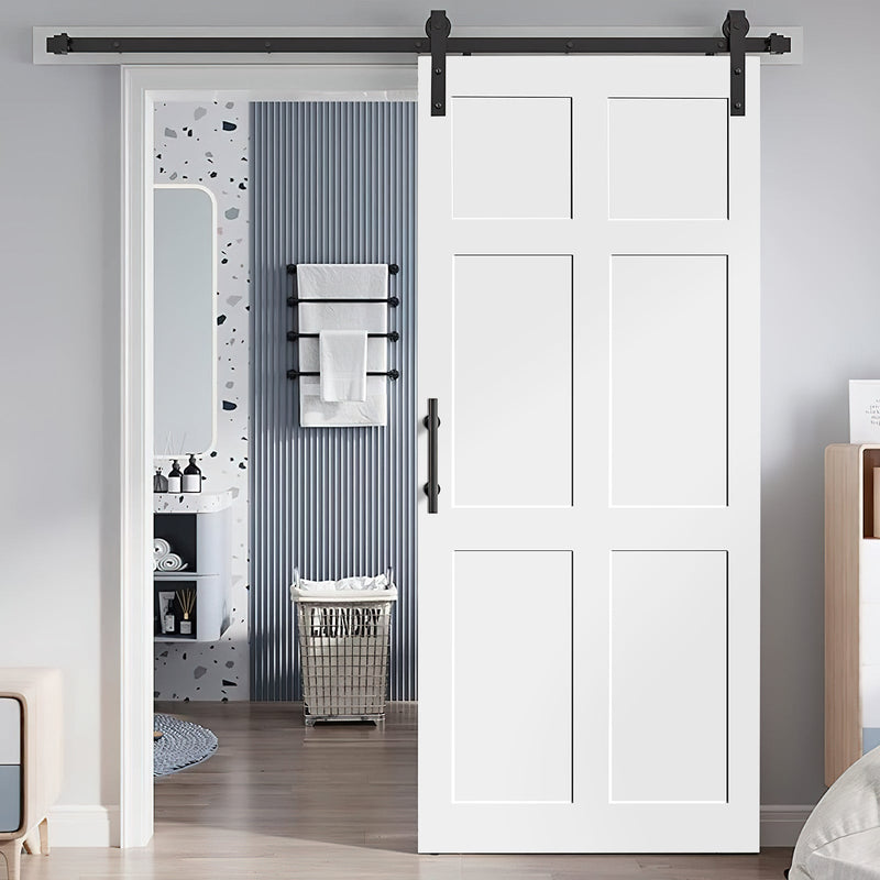 28" x 80" Six Paneled Wood Primed Standard Door Slab, DIY Unfinished Solid Wood Paneled Door, Interior Single Door Slab