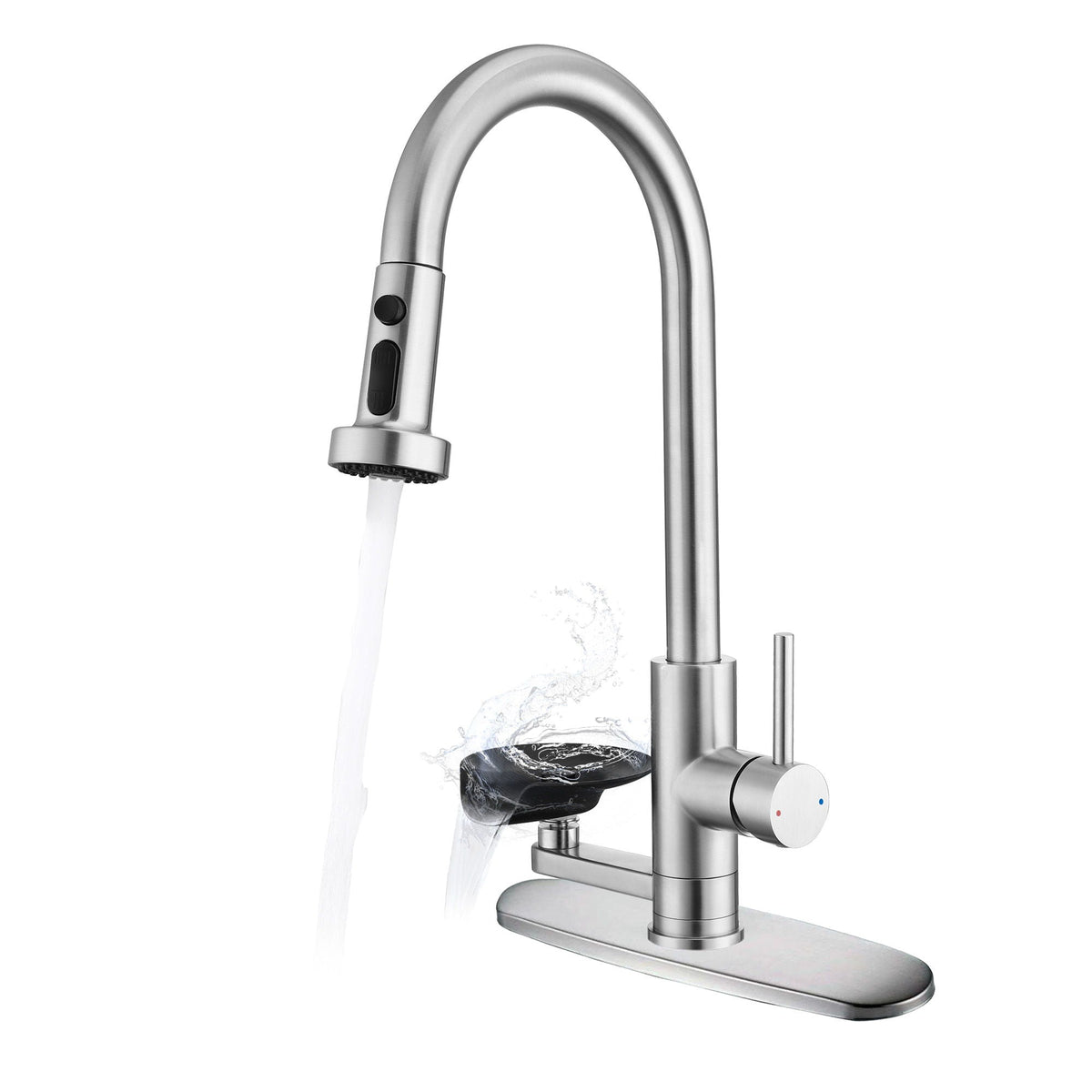 3 In 1 Kitchen Faucet With Press Type Glass Rinser, High Arc Pull Down Sprayer, photo 2 of 28