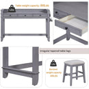 TREXM 4-Piece Dining Table Set for 3, Retro Kitchen Table and Chairs Set with 3 Storage Drawers, Ideal for Small Spaces (Gray)