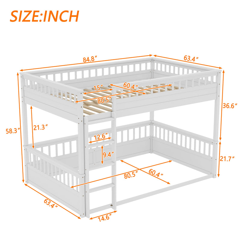 Queen over Queen Bunk Bed with Ladder and Guardrails, White