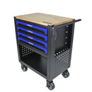 4 DRAWERS MULTIFUNCTIONAL TOOL CART WITH WHEELS AND WOODEN TOP-BLUE