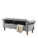 62" Bedroom Tufted Button Storage Bench, Linen Upholstered Ottoman, Window Bench, Rolled Arm Design for Bedroom, Living Room, Foyer (Beige)