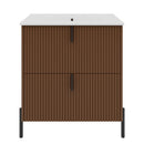 Fluted Bathroom Vanity With Ceramic Sink, Freestanding Design