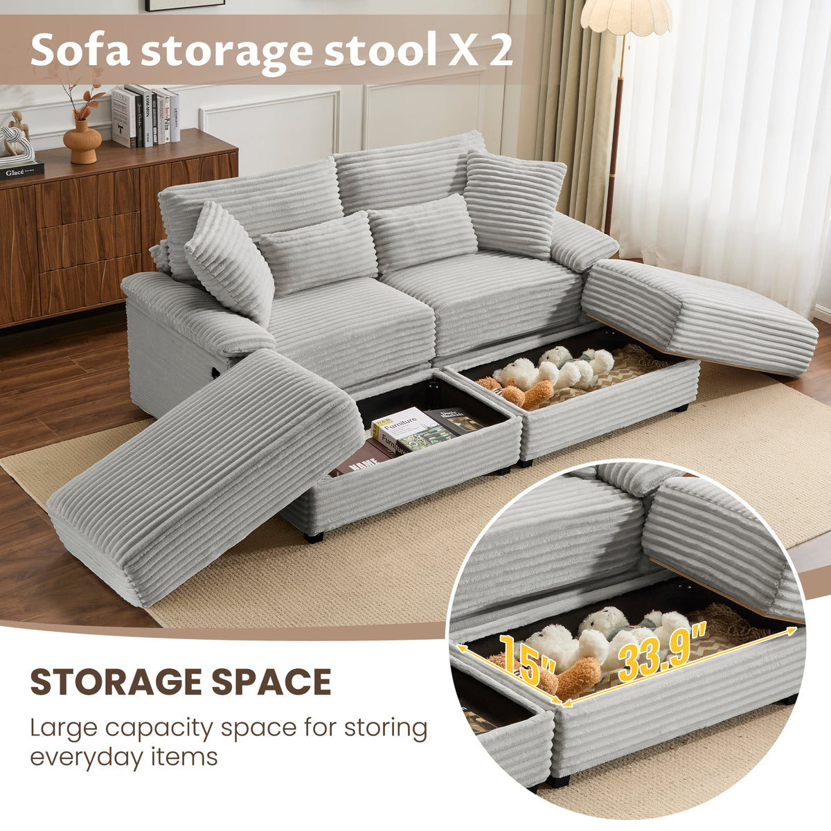 Double Chaise Lounge Set with Reversible Ottoman, photo 2 of 10