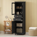 Tall Bathroom Storage Cabinet With Glass Doors, Free-Standing, Two Drawers, And Adjustable Shelves, Board, Painted Perfect For Displaying Your Favorite Items by Unique Piece Furniture