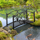 3.3FT Metal Arch Zen Garden Bridge with Safety Siderails, Decorative Footbridge, Delicate Floral Scrollwork for Stream, Fish Pond, Black