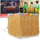 Grass Table Skirt Hawaiian Luau Party Decorations Supplies w/Hibiscus for Buffet BBQ Tiki Bar Beach Birthday Party Use