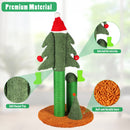 32" Cat Scratching Post, Tall Christmas Tree Cat Scratcher with 3 Posts and Cute Dangling Teaser Balls, Natural Sisal Rope Cat Toys for Kitty and Adult Cats