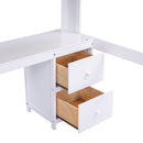 Full Size Loft Bed With Desk, Cabinets, Drawers, Charging Station And Bedside Tray, Sturdy Frame, No Box Spring Required - White by HouseOfZazla