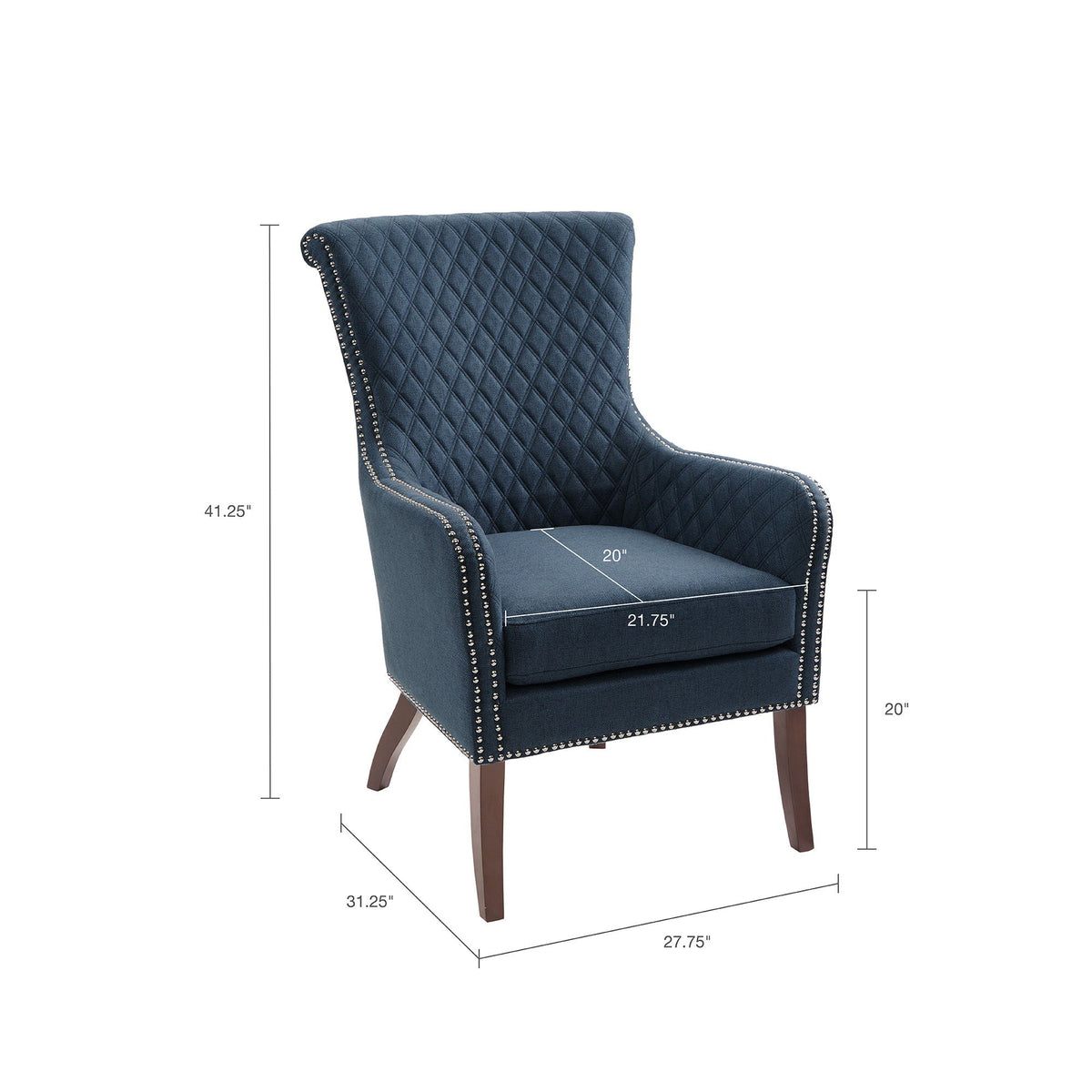 Accent Chair With Quilted Back And Silver Studs - Dark Blue, photo 5 of 7