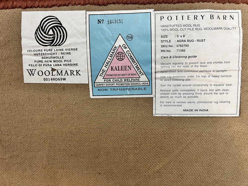 Pottery Barn Rug 5x8, Vintage Hand Tufted Carpet, Wool and Silk, Rust & Maroon