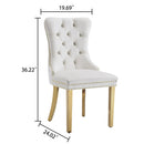 Elegant White Velvet Dining Chairs with Gold Mirrored Finish Legs - Set of 2, 19.7'L x 24'D x 36.2'H, Luxurious Dining Room Charm