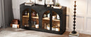 4-Door Large Storage Sideboard Buffet Cabinet with Glass Doors Arched Cabinet (Black)