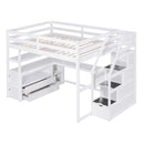 Loft Bed With Desk, Shelves, 2 Drawers, Storage Staircase