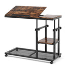 C-Shaped Adjustable End Table With Wheels And Tilting Top With Side Pocket And Storage Shelf - Brown / Black by HouseOfZazla