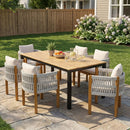 7 Piece Outdoor Dining Set with Table and Chairs - Beige / Teak / White by HouseOfZazla