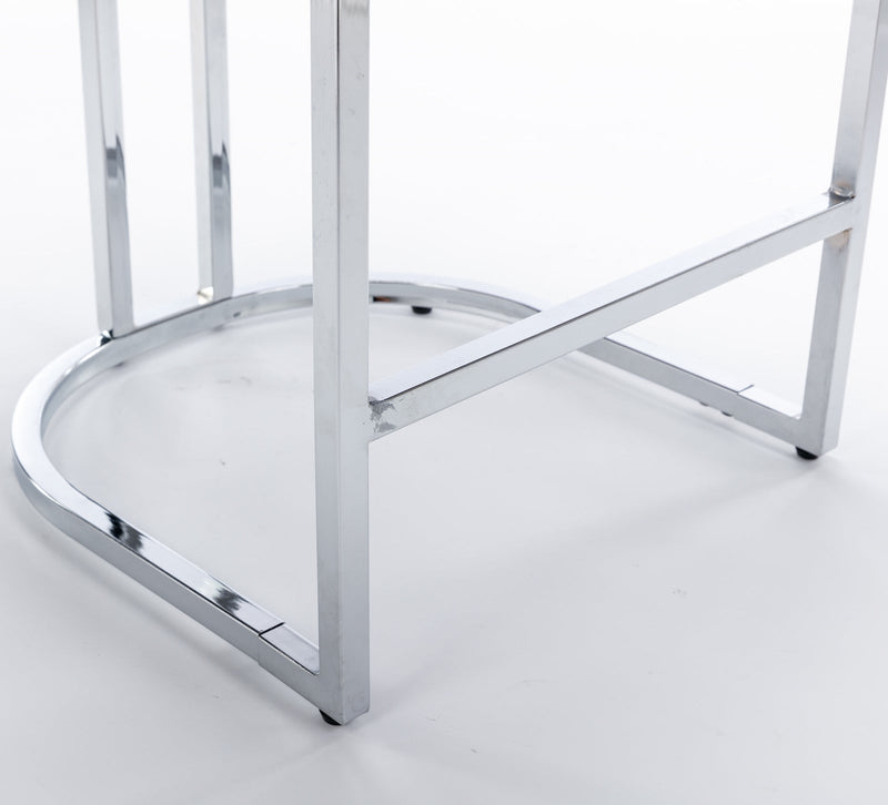 26" Counter Height Bar Stools Set of 2, Modern Velvet Barstools with Button Back&Rivet Trim Upholstered Kitchen Island Chairs with Sturdy Chromed Metal Base Legs Farmhouse Bar Stools, (Beige, 2 Pack)