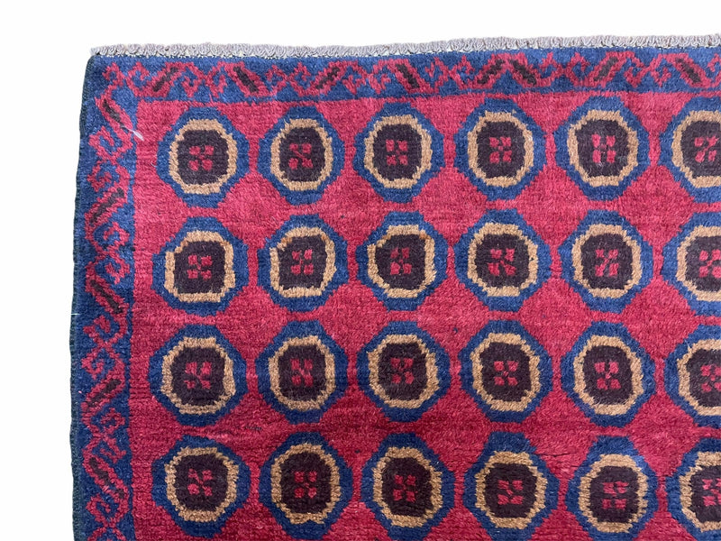 3'X 4'8" Vintage Handmade Tribal Wool Rug Balouchi Rug Afghan Rug Red Beige Blue