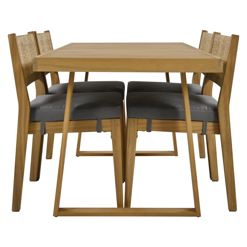 Walker Edison - U_Style Multi-person Outdoor Acacia Wood Dining Table and Chair Set, Thick Cushions, Suitable for Balcony, Vourtyard, and Garden.