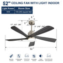 Modern Ceiling Fan With Dimmable LED Light 5 Solid Wood Blades Remote Control Reversible Dc Motor With Smart App Control - Nickel by HouseOfZazla