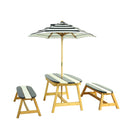 Naturally Playful Kids Picnic Table With Umbrella, Indoor / Outdoor Fun - Blue / White Stripes by Unique Piece Furniture