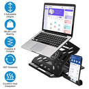 360¼ Rotating Laptop Riser Stand Foldable Desk Laptop Riser Tablet PC Holder with Phone Stand 8 Level Adjustable Height Inbuilt Handle for Home Office