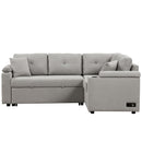 87.4" L-shape Sofa Bed Pull-out Sleeper Sofa with Wheels, USB Ports, Power Sockets for Living Room, Grey