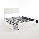 Upholstered Bed Frame With LED Lights, 4 Storage Drawers, Charging Station