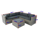 6 Pieces PE Rattan sectional Outdoor Furniture Cushioned Sofa set Grey Wicker, Dark Grey Cushion