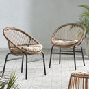 Outdoor Accent Chair With Curved Back And Basket Frame (Set of 2) - Light Brown / Beige by HouseOfZazla