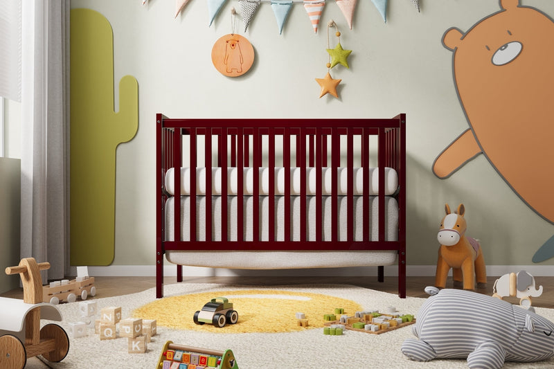 ,5-In-1 Convertible Crib, Converts from Baby Crib to Toddler Bed, Fits Standard Full-Size Crib Mattress, Easy to Assemble 53x29x9 Inches-CHERRY