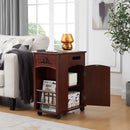 Traditional End Table With Charging Station, Narrow Side Table With USB Ports And Outlets - Red Walnut by Unique Piece Furniture