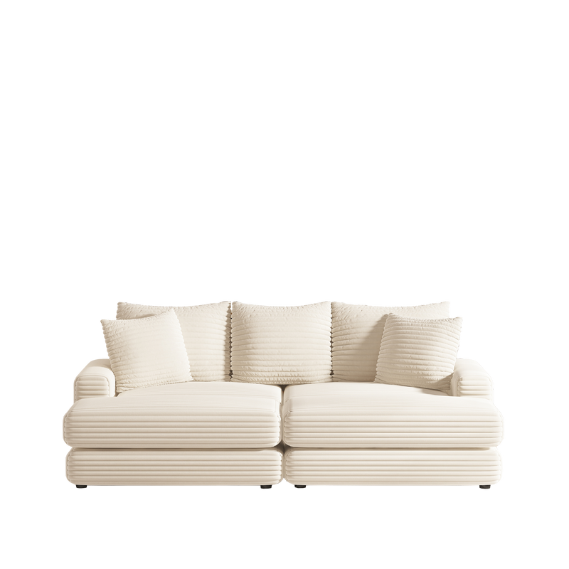 86.6Inch Corduroy 3-seater sofa With 3 back pillows, 2 toss pillows and two ottoman, Comfy Sofa- Deep Seat Couch for Living Room