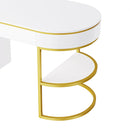 60"Modern Executive Desk,White Curved Computer Desk with Gold Metal Legs,3-Drawers Home Office Desk,Writing Desk with 1 Storage Cabinet for Home Office,Living Room,Gold+White