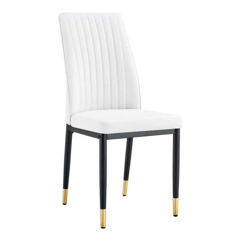 4 Dining Chair Set, White Dining Chair Set, PU Material High Back Seat and Sturdy Black Leg Chair for Dining Room, Kitchen and Living Room c-010