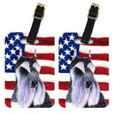 USA American Flag with Schnauzer Luggage Tag