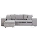 Modern L-Shape 3 Seat Reversible Sectional Couch, Pull Out Sleeper Sofa With Storage Chaise And 2 Stools For Living Room Furniture Set