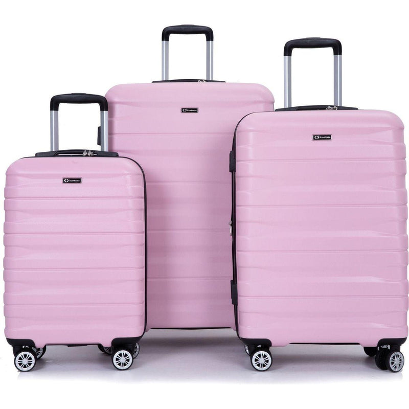3 Piece Luggage Sets PC Lightweight & Durable Expandable Suitcase with Two Hooks, Double Spinner Wheels, TSA Lock, (21/25/29) Pink
