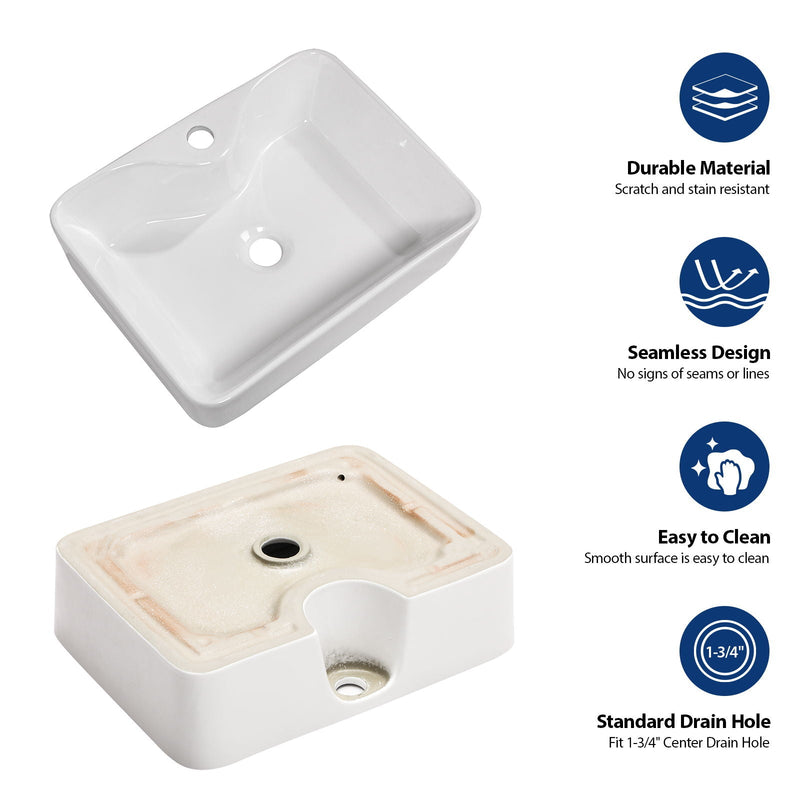 Rectangular Vessel Sink With Faucet & Drain - White / Black, photo 4 of 14