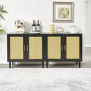 Side Panel Buffet Cabinet With Natural Rattan Door, Rattan Storage Cabinet With Adjustable Shelves, Side Panel And Buffet With Storage Space, Modern Console Cabinet In Bedroom And Living Room - Black / Beige by HouseOfZazla