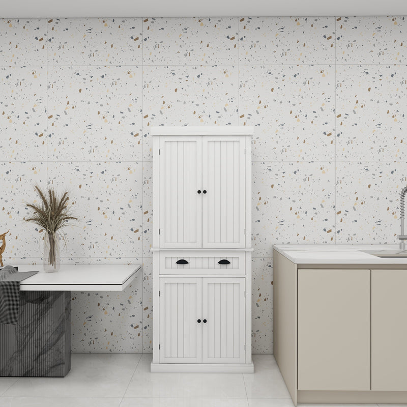 71" Kitchen Pantry Storage Cabinet, with 4 Doors, Drawer, 2 Adjustable Shelves, Freestanding Cupboard for Dining Room Living Room, Laundry-White