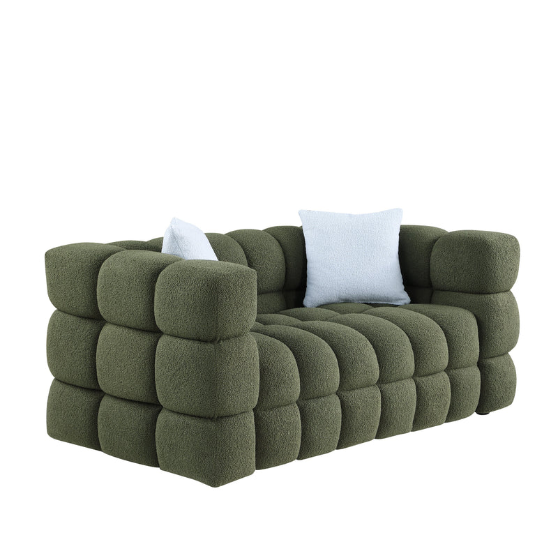 62.2length, 35.83" deepth, human body structure for USA people, marshmallow sofa,boucle sofa, OLIVE GREEN 2S BOUCLE
